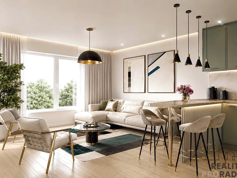 Moderní byt 2+KK 56 m2 s terasou, zahradou a garážovým stání